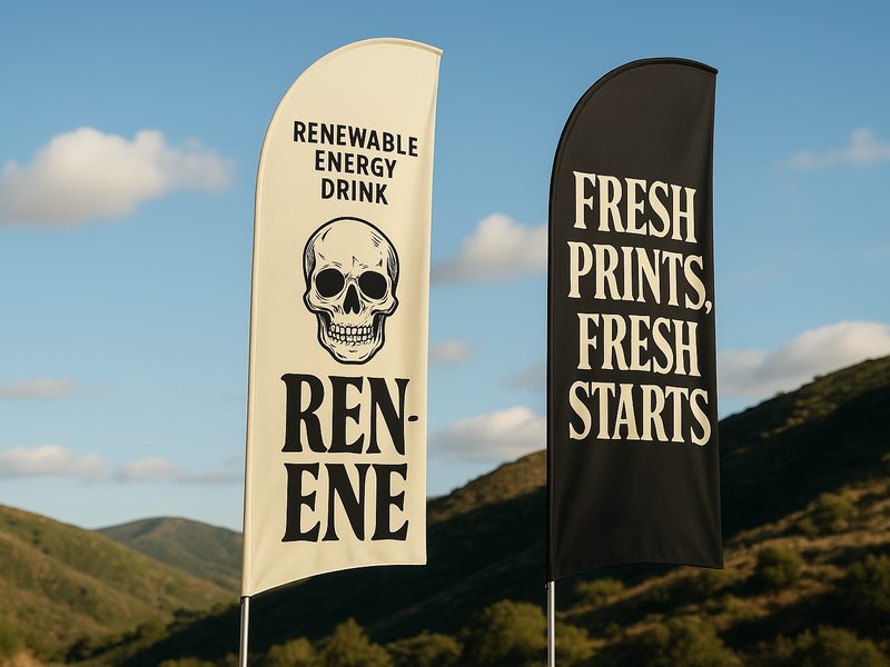Custom feather flags displayed outdoors