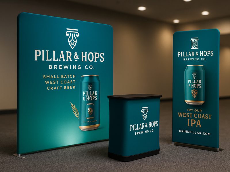 Custom tension-fabric trade-show display, counter and banner stand