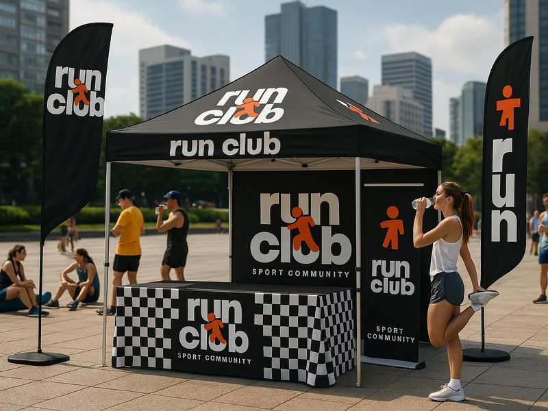 Complete event booth bundle — branded tent, flags and table cover